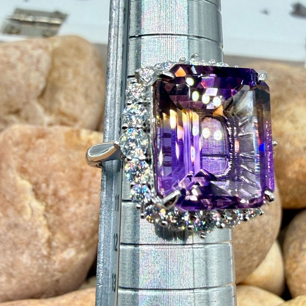 10.6ctw Ametrine Moissanite Halo Ring 925 Sz 5 Statement Ring Cocktail Luxury - Picture 11 of 16